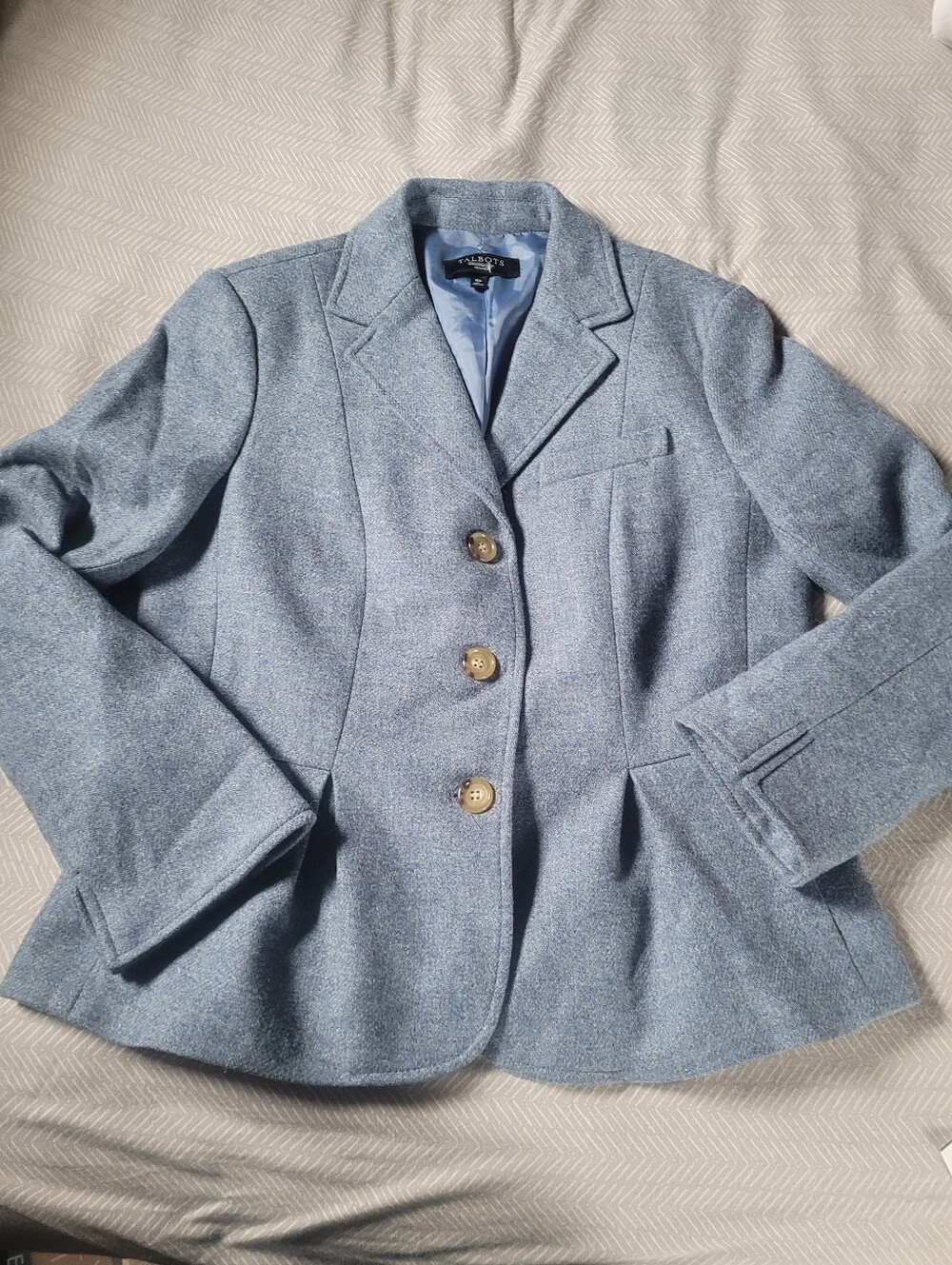 Talbots Wool Blazer Blue Gray Peplum Petite Heathered 10P